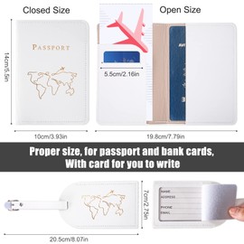 Passport Cover and Luggage Tag Set, PU Leather Suitcase Tag with Address Label for Luggage, Suitcase, Bag, Passport Holder for Couples, Honeymoon Gift (Black + White), Black + white