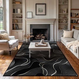 5x7 Area Rug Black White Modern Rug for Living Room Indoor Machine Washable Abstract Rugs for Bedroom Ultra Soft Dining Room Large Carpet Non-Slip Non-Shedding Throw Rug for Home Office Kids Playroom