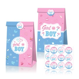 Partystadl 24pcs Gender Reveal Party Gift Bags with 18 Stickers, Boy or Girl Baby Shower Favors Supplies Decoration, Blue Pink