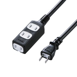 Sanwa Supply TAP-EX34-3BKN Slim Power Extension Cord (2P, 3 Socks, Black, 3 m)