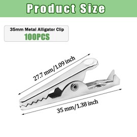 Ruibapa 100PCS Metal Alligator Clips 35mm/1.37in Nickel Plated Alligator Spring Clamps for Household Soldering and Electrical Test Tools P-058
