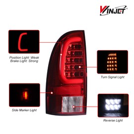 Winjet LED Tail Light Assembly Fit For 2005-2015 Toyota Tacoma, Full Led Taillight Replacement w/Yellow Sequential Turn Signal/Running/Brake/Reverse Light (Black Housing Red Lens)