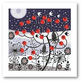 Museums & Galleries Christmas Cards Pack of 8 - Frosty Morning Berries Illustration - Recyclable, Red, White, Navy Blue, 130 x 130mm