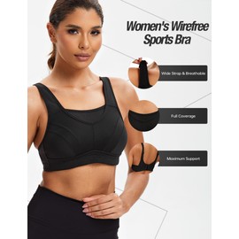 ZeroBound Women's High Impact Sports Bras Large Bust Full Coverage Workout Bras Wirefree NO Padded Bra Black