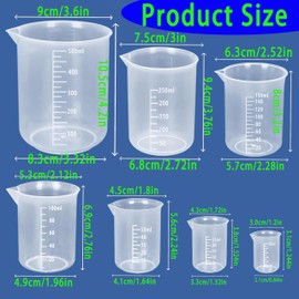 Juego de 7 tamaños de cilindros graduados de plástico y vasos de precipitados de plástico, 10 ml, 25 ml, 50 ml, 100 ml, 150 ml, 250 ml, 500 ml, ideal para bricolaje y laboratorio de ciencia