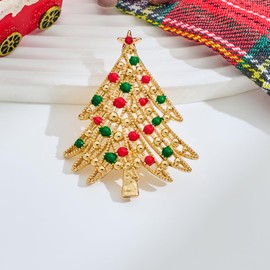 YUJIE Christmas Tree Brooch for Women Gold Plated Pin Holiday Party Costume Jewelry