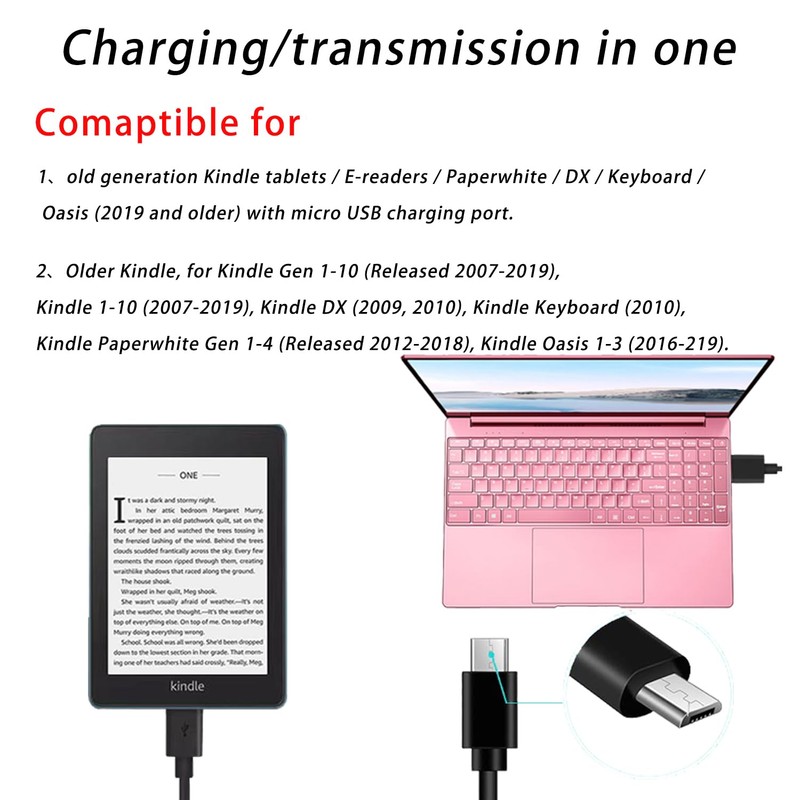 GGRD Kindle Tablet Micro USB Charger Cable Cord for Old