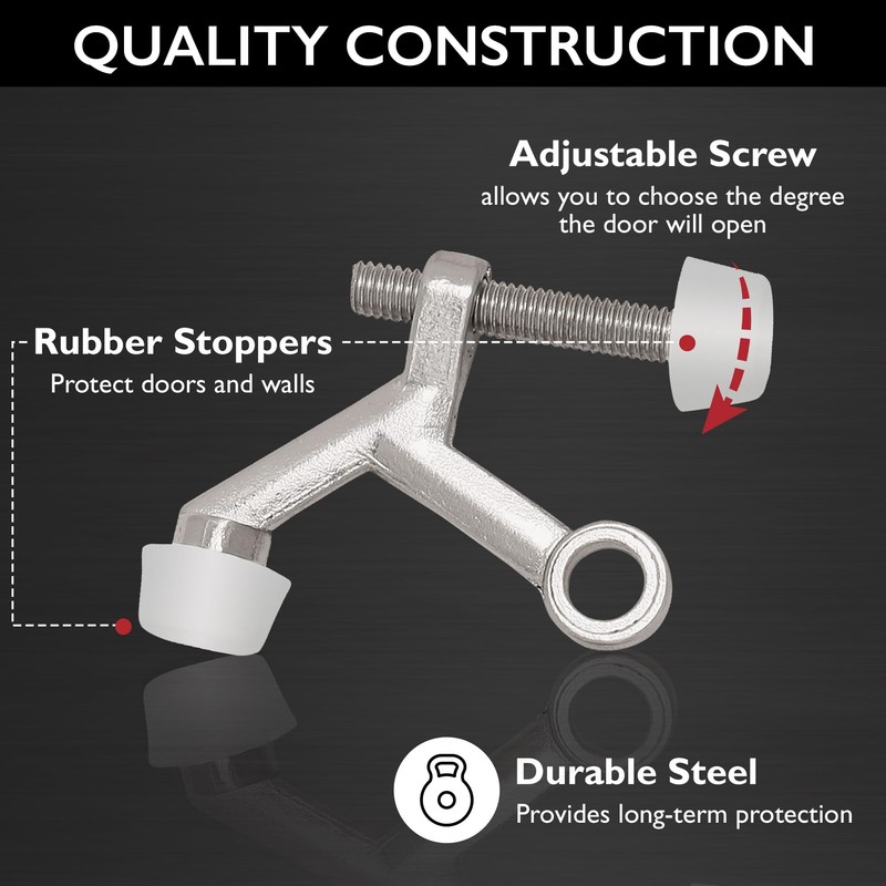 Design House Door Stops, Rubber Cushion Tips, Heavy Duty Zinc