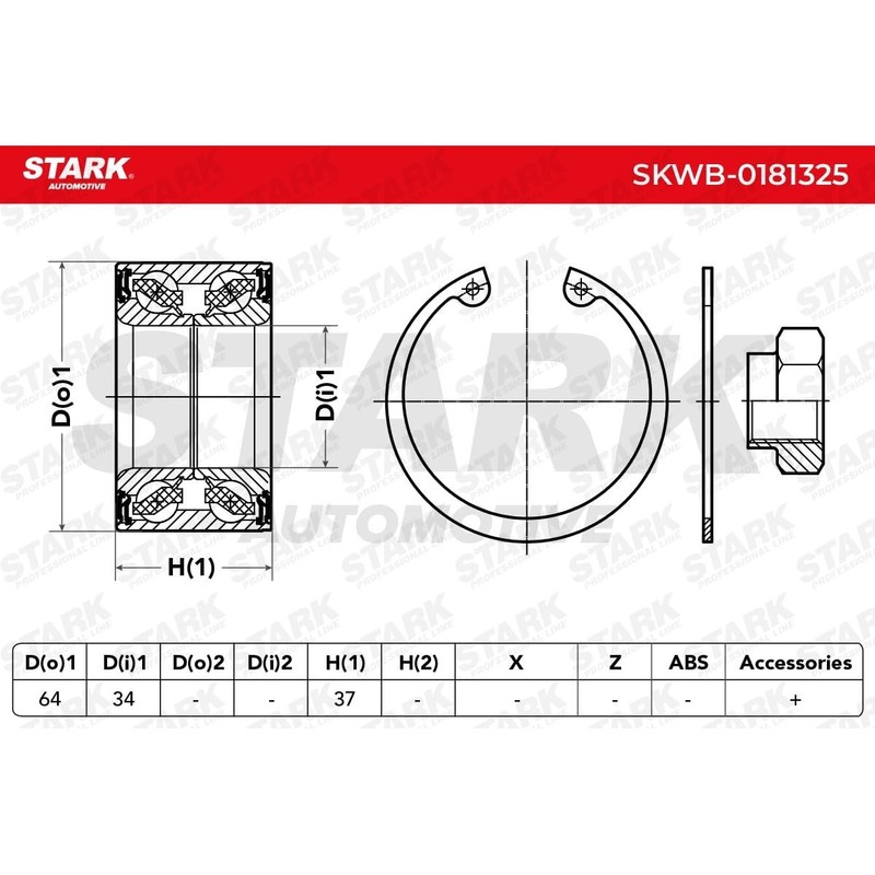 STARK Wheel Bearing Kit SKWB-0181325 Front, Left, Right Outer Diameter: