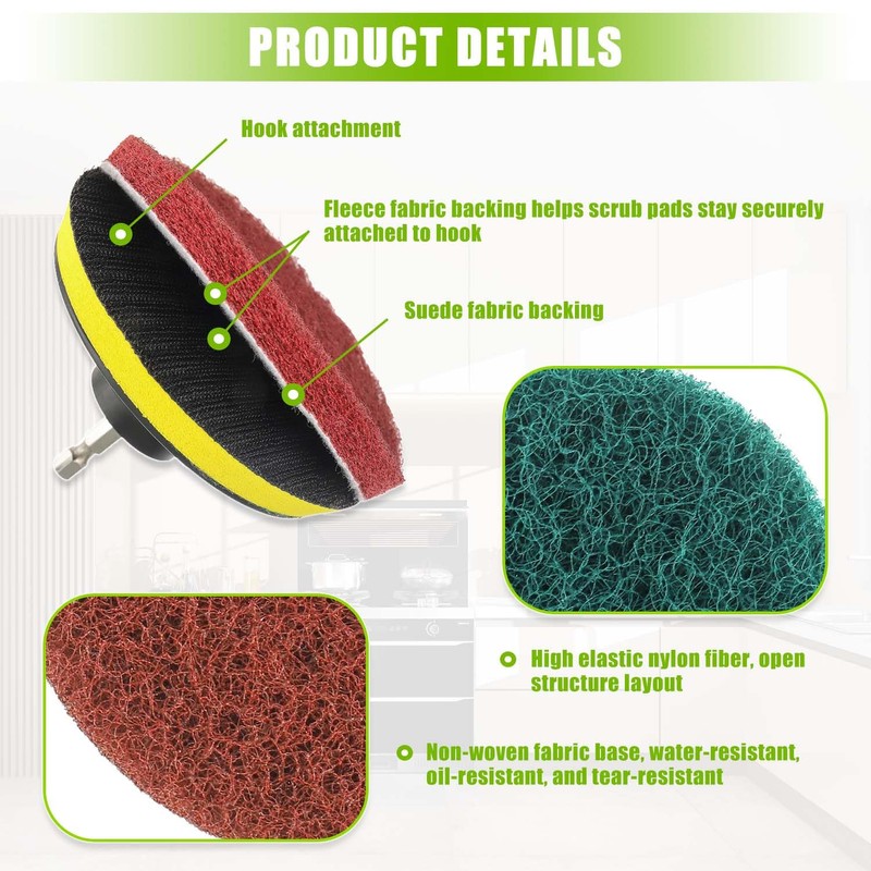 EPLZON 4 Inch Scrub Drill Brush Power Scouring Pads Household