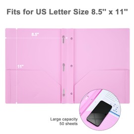 Two-Pocket-Folders with 3 Prongs, Letter Size Plastic Folders with Pockets and Prongs, Poly Plastic Folders for Office & School. 6 Pastel Colors (Pastel Color)