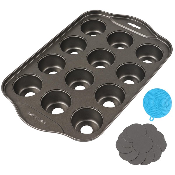 JUNART 12 Cup Muffinform Blech mit Silikonbürste, abnehmbarer Boden, Antihaft-Cupcakeform