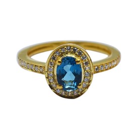 Meadows London Blue Topaz, CZ Gemstone Rings for Women in Gold Plated 925 Sterling Silver Ring Size 7, Sterling Silver, London Blue Topaz CZ