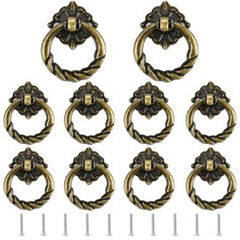 JINXM 10pcs Vintage Pull Ring Antique Pull Handles Knobs for Kitchen Cabinet Cupboard Dresser Door Drawer(Brass)