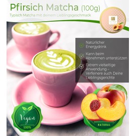 Tea Uniqo - Peach Matcha Powder - Ideal for Ice, Latte, Shakes, Baking, Cooking or Pure Drinking - Green Tea Powder with Peach Flavour, 100% Natural in Resealable Tin