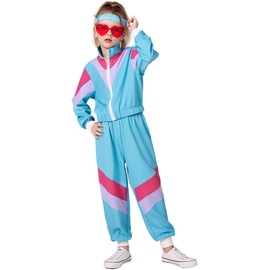 SIZGAROOT 80s 90s Retro Windbreaker Set Girls Workout Costume Outfit Track Suit for Girls (Blue, 5-6 Years)