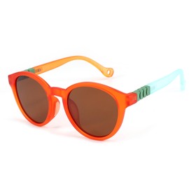 FLJMRAVER Fashion Kids Round Sunglasses TR Flexible Frame Polarized UV400 Protection Lens Outdoors for Boys Girls Age 3-12, A4* Orange, Small