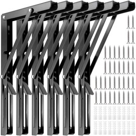 ZEONHAK 6 Pack 12 Inches Folding Shelf Brackets, Heavy Duty Collapsible Shelf Bracket, Shelf Support Bracket Hinge, Folding Table Hinge, Max Load 132 lbs, Black