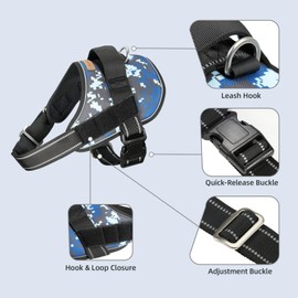 No Pull Dog Harness,Adjustable Padded Vest,Reflective Breathable Material,No Choke Design for Small,Medium and Large Dogs,Comfortable for Walking,Running,Training,Blue Camo,M