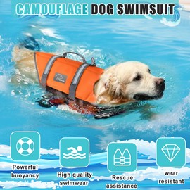 Voarge Dog Life Vest, Swimming Float Jacket Adjustable, Dog Life Jacket for Small, Medium, Large Dogs with Rescue Handle Flotation Vest (Orange, L)