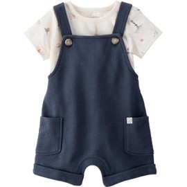 little planet by carter's Baby 2-piece Organic Cotton Overall Set, Navy Coastal, NB