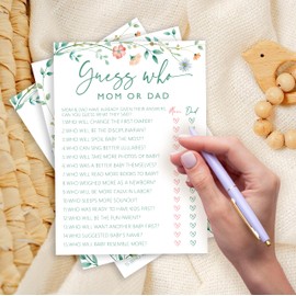 ISOVF 25 Spring Floral Baby Shower Games (5"x7") - Guess Who Mom or Dad -Gender Reveal Party Games - Spring Theme Gender Neutral Party Favors and Supplies (J05)