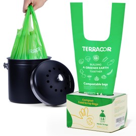 TERRACOR 1.6 Gallon Compostable Food Scrap Bags Handle Tie for Kitchen Countertop Bin, 6 Liter Small Compost Bags, 50 Count, BPI Certified and Meet The ASTM D6400 Standard