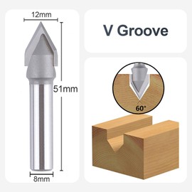 SpeTool Chamfer Cutter 8 mm Shank 60 Degree Engraving Cutter V Groove Cutter 2 Flutes Solid Carbide 12 mm Cutting Diameter CNC Cutter Engraving Cutter Wood Cutter for Router End Mill for Core