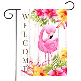 HOMFREEST Flamingo Welcome Summer Garden Flag Tropical Pink Bird Yard Flag 12x18 Inch Vertical Double Sided Rustic Seasonal Outside Decorations