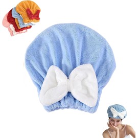 Genérico 2026 Toalla Turbante superabsorbente para Cabello Mojado, Toallas de Secado rápido con Lindo Lazo, Gorro de Microfibra ultrasuave para secar el Cabello para Mujeres y niñas (Azul)