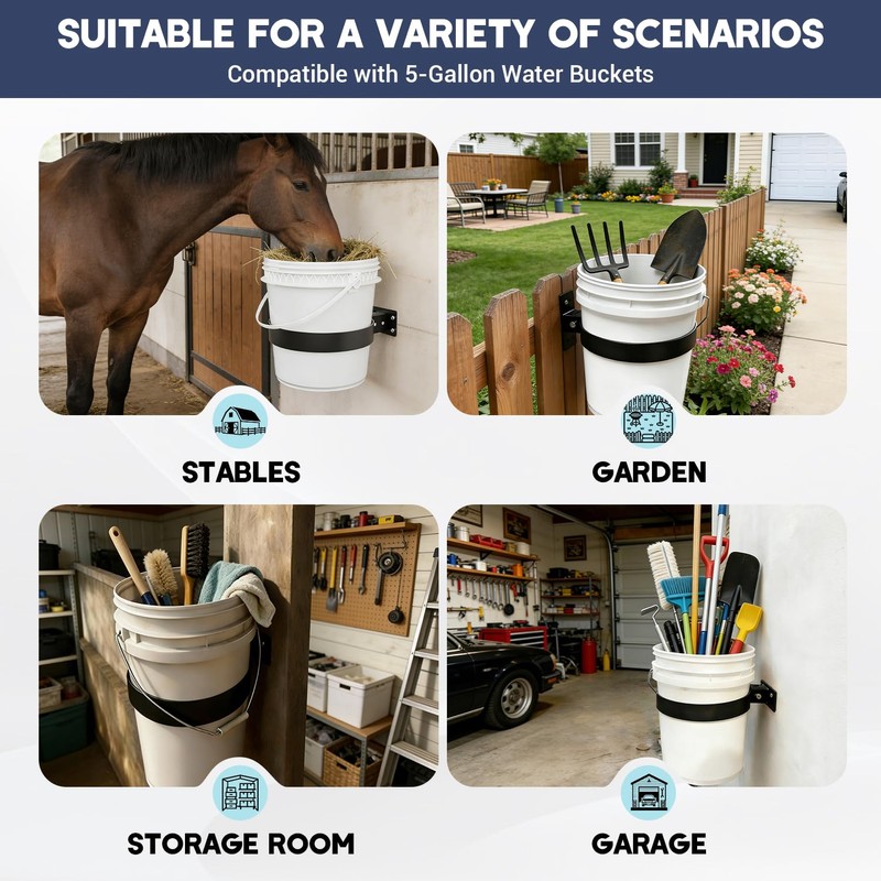 5 Gallon Bucket Holder, Feed Bucket Bracket, Wall-Mounted Installation
