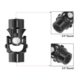 MDRIVEASY 3/4" Round x 3/4" Smooth Round Black Steering Shaft Universal Joint Single U Joint, Total Length: 83mm (3-1/4")