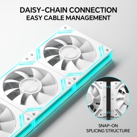 iHTP G120PRO ARGB-Gehäuselüfter, 120 mm, Daisy-Chain-Anschluss, bis zu 1850 U/min, CPU-Lüfter, 3er-Pack (weiß)