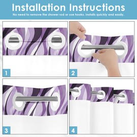 Nesphy No Hook Purple Shower Curtain with Snap in Fabric Liner Set, Modern Abstract Striped Double Layers Waterproof Fabric with See Through Top Window Open Grommet Bath Curtain 71x74 Inch