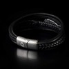 Uniqal Men's Leather Bracelet "Feather" Stainless Steel Genuine Leather Case