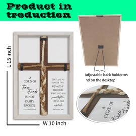 FZMHASLWW A Cord of Three Strands Wedding Ceremony Unity Cross Sign Framed 15x10 Inch Christian Marriage Prayer Wall Decor Hanging (White)