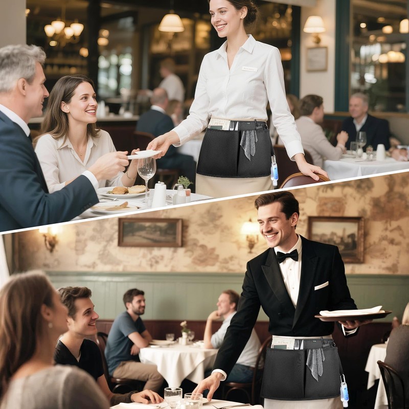 Playexen Server Apron with 5 Pockets, Server Waist Pouch with