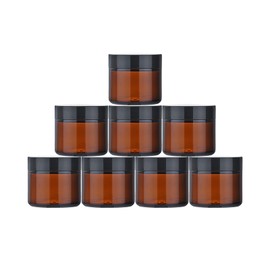 Pack of 8 brown glass ointment jars, 60 ml amber glass empty container, cream container, small tin with lid, travel sample container, cream jars for filling cosmetics, lotions, creams