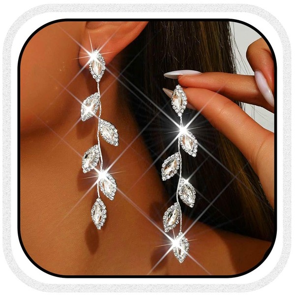 Catery Crystal Drop Earrings Silver Rhinestone Earrings Wedding Jewelry for