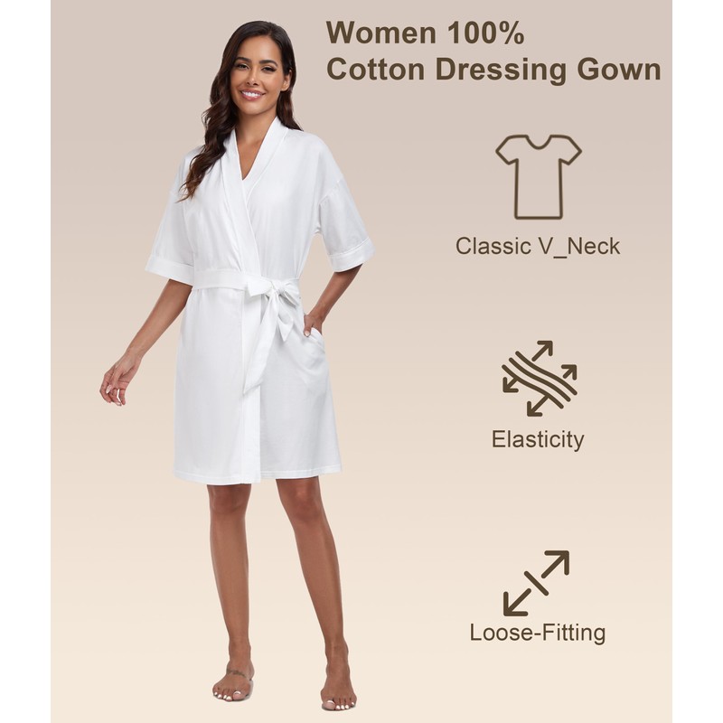 COLORFULLEAF Women 100% Cotton Dressing Gown Short Knit Bathrobe Lightweight