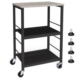 MOOACE Rustic 3 Tier End Table with Wheel,Side Table Nightstand Storage Shelf for Bedroom,Kitchen,Living Room and Office, Stable Metal Frame,Wood Top, Easy Assembly - Gray