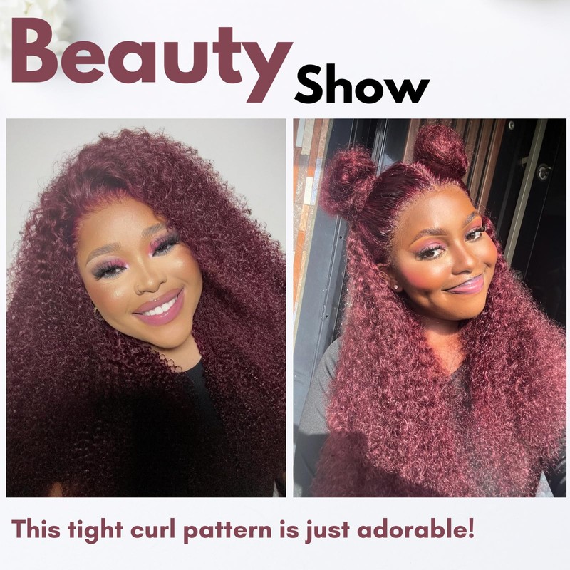 Anmetan 99J Dark Burgundy Kinky Curly Human Hair Bundles, 10A