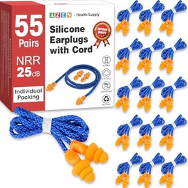 AZEN 55 pares de tapones para los oídos de silicona, tapones para los oídos reutilizables para reducción de ruido, tapones para los oídos con 25dB NRR