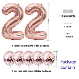 Rose Gold 22 Foil Balloons 40" Jumbo Foil Balloons Confetti Balloons for 22th Birthday Wedding Anniversary Party Decorations