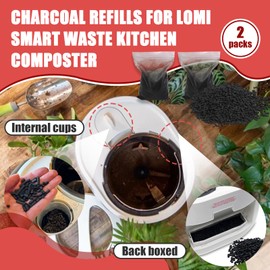 2-Pack Activated Charcoal Refills for Lomi Kitchen Composter - Odor Absorbing Filter Refills Compatible with Lomi Smart Waste Kitchen Composter