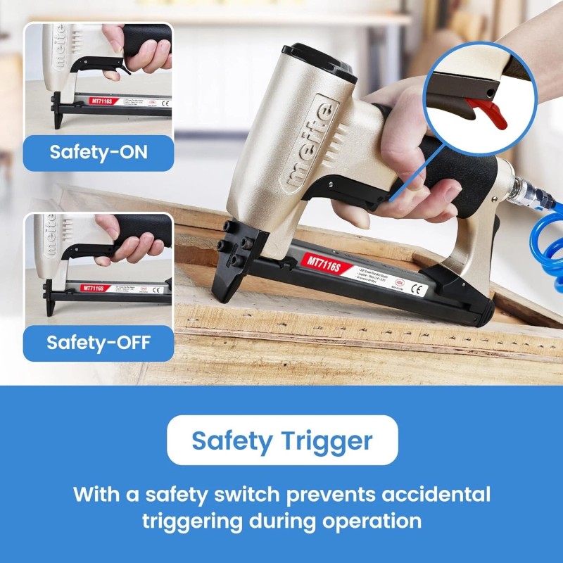 Meite 22GA 3/8" Crown Pneumatic Upholstery Stapler MT7116S With Safety