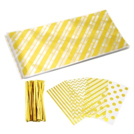 WINDAWNKE 100 PCS Yellow Cellophane Treat Bags with Twist Ties, 10.6 x 5.2 Inch Plastic Yellow Candy Bags, Goodie Gift Snack Bag for Birthday Wedding Holiday Party