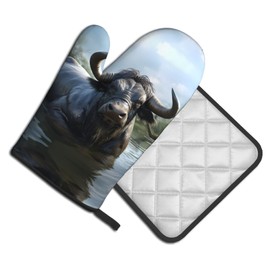 YYHWHJDE Water Buffalo Picture Oven Mitts and Pot Holders Sets of 2 Kitchen Baking Used to Open Pot lids in The Kitchen and to Carry Dishes from Microwave ovens