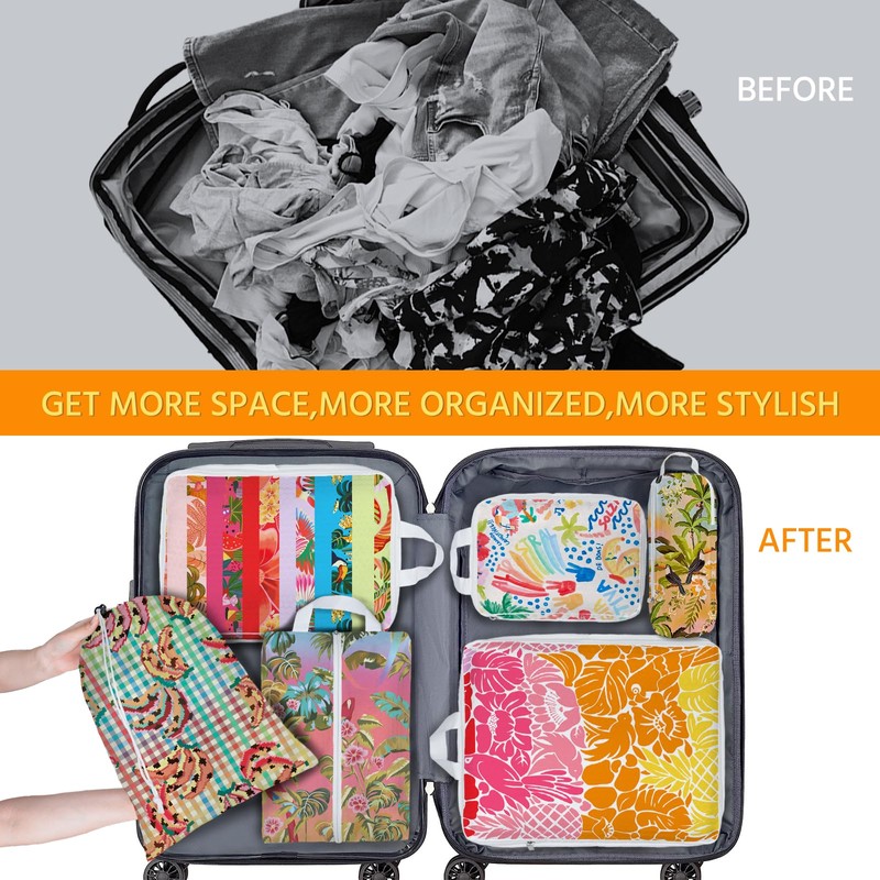 6 Pcs Compression Packing Cubes Waterproof Suitcase Travel Bag Luggage