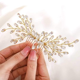 IYOU Bridal Wedding Hair Comb Silver Rhinestone Side Comb Crystal Headpiece Bridal Hair Accessories for Women and Girls (Gold)